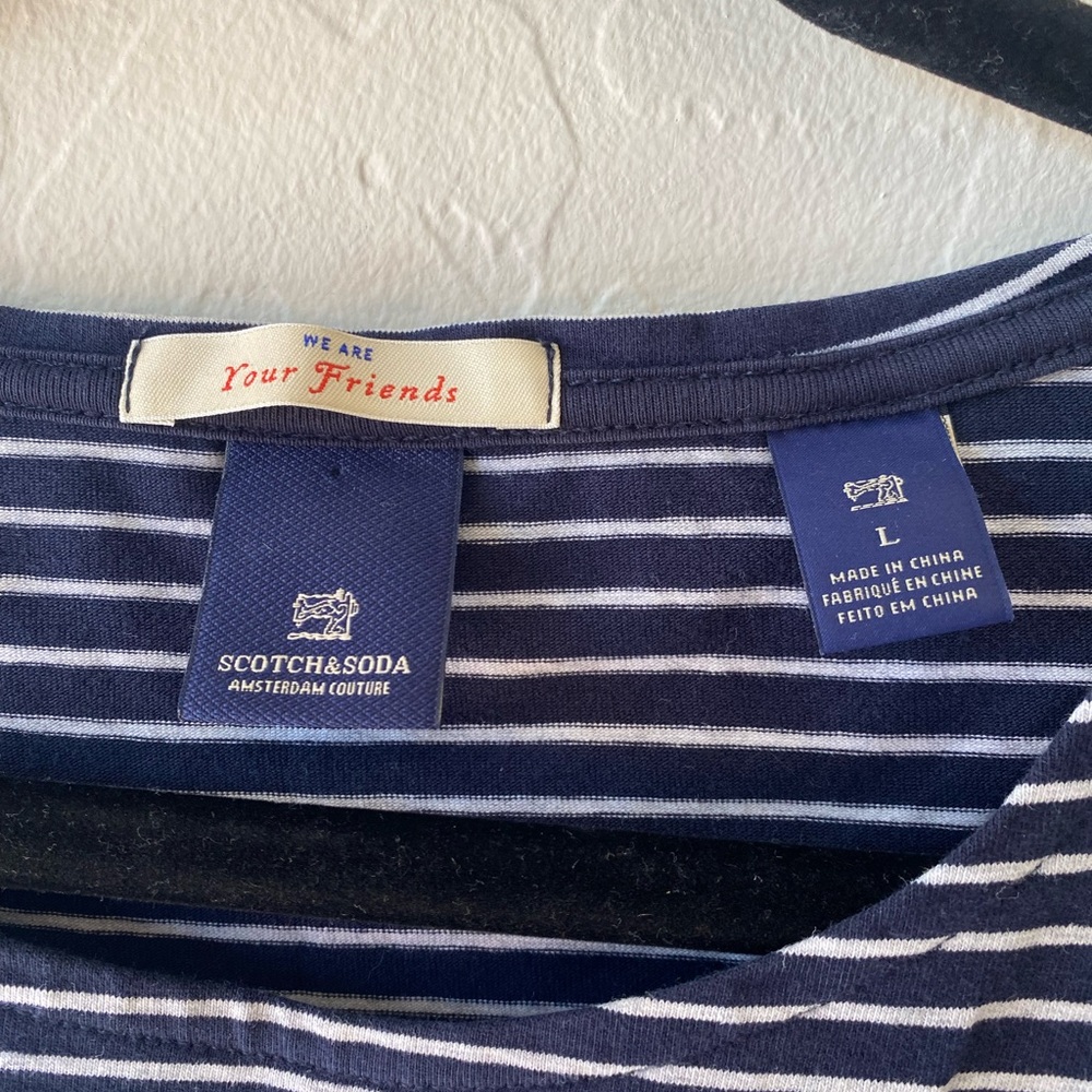 SCOTCH&SODA Men Navy and White Striped Long Sleeve Shirt Size L - Picture 3 of 7